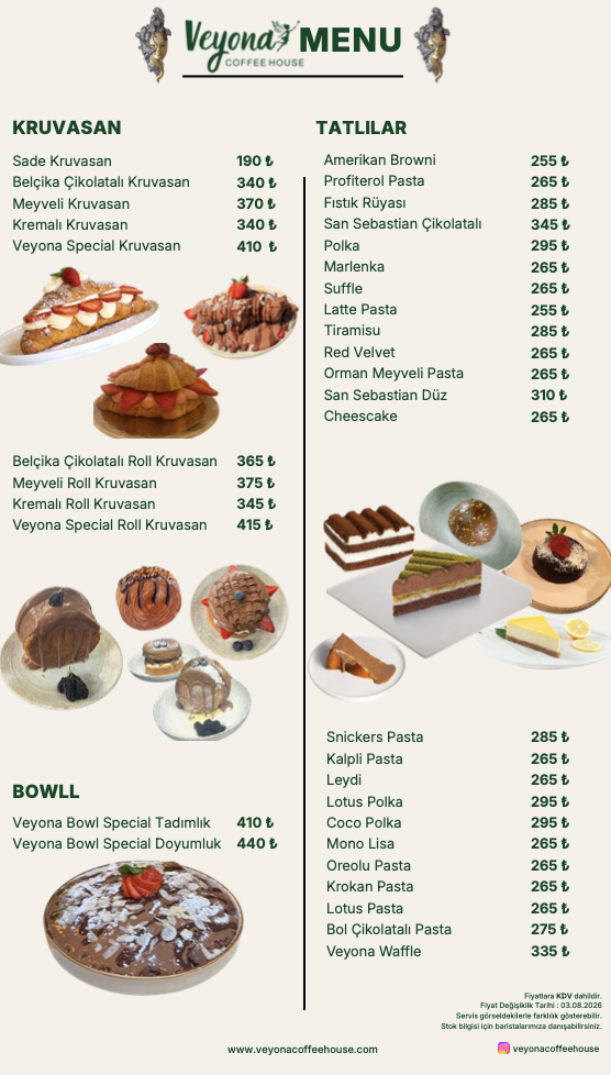 Veyona Coffee House Yiyecek Menüsü Sayfa 1