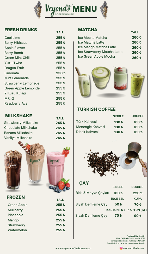 Veyona Coffee House İçecek Menüsü Sayfa 2